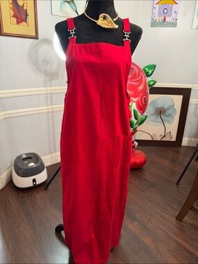 Chico's Red Pinafore Maxi Dress with Buckle Straps